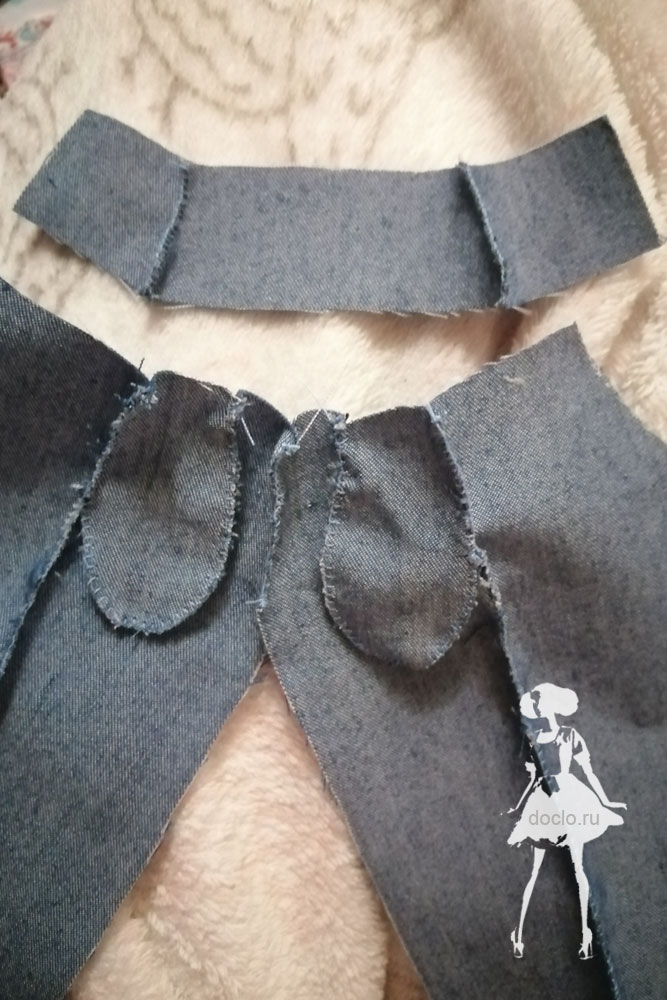 Фотография шитья пояса в джинсах для куклы барби, изнутри