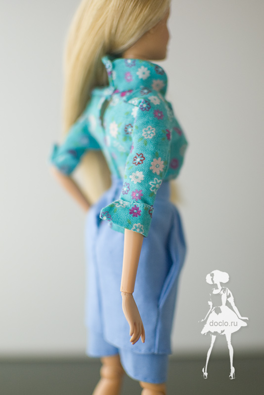 Кукла барби в рубашке реглан, двухслойной юбке, фотография увеличенная рукава с подворотом